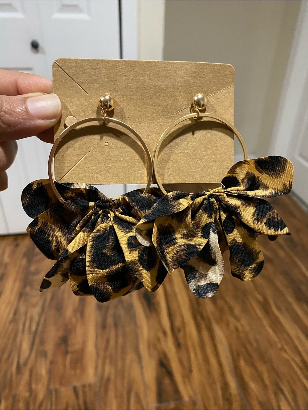 Leopard Print Gold Hoop Drop Earrings